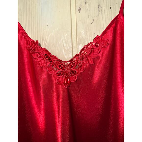 Vintage Intimate Affair Slip Dress Lingerie Small Red Satin Bead Valentine's Day - Picture 2 of 5